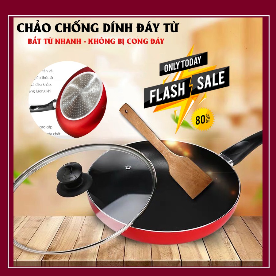 Chảo chống dính đáy từ hợp kim nhôm dày dặn, có nắp đậy