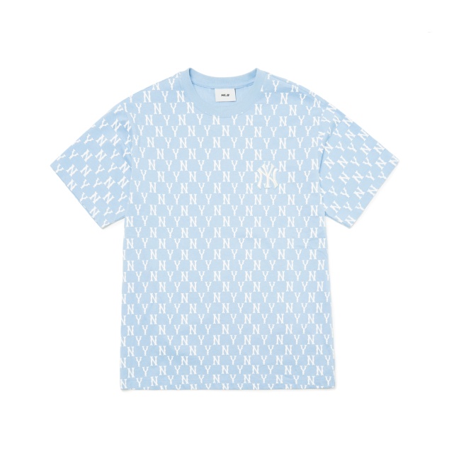 ÁO BASIC MONOGRAM ALLOVER SHORT SLEEVE NY🔥CHÍNH HÃNG🔥T-shirt Ngắn Tay Logo NY Màu Xanh Nhạt  - SIMPLE SNEAKE