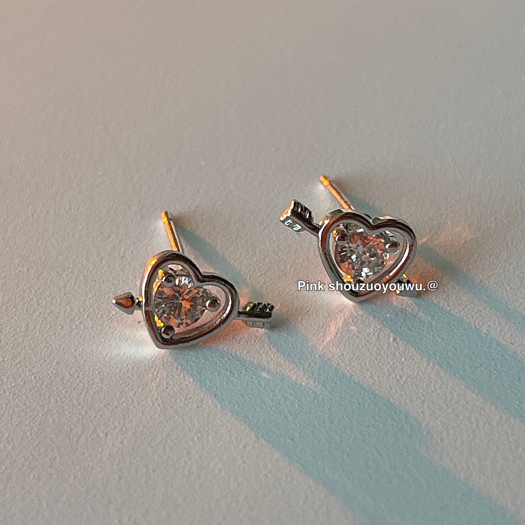 Bông Tai Hình Trái Tim Đính Đá Zircon mini Đơn Giản Thời Trang Harajuku