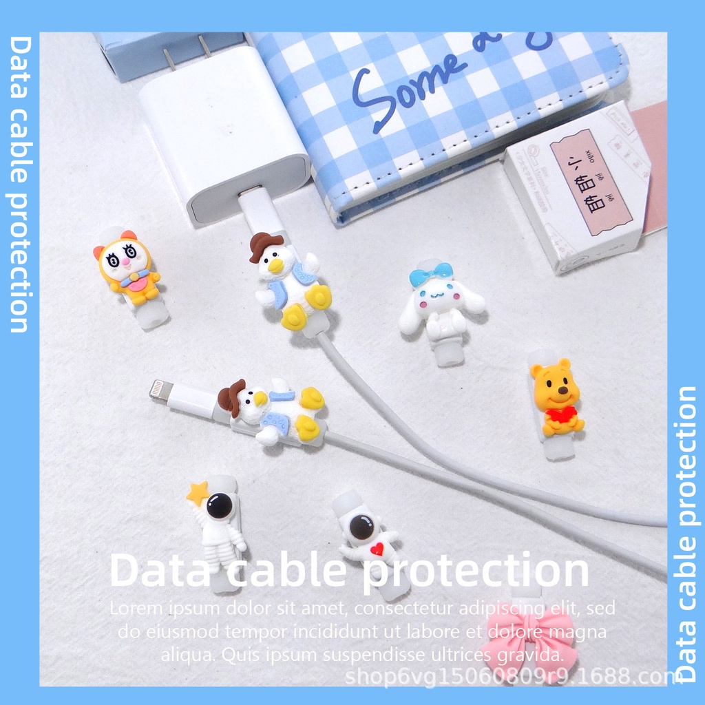 2 Phụ kiện bảo vệ đầu dây cáp hình hoạt hình dễ thương thích hợp cho Phone Pad type c