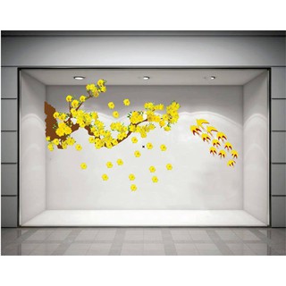 Decal trang trí tết decal dán cửa kính cành mai 9 có sẵn keo dán BINBIN PK616