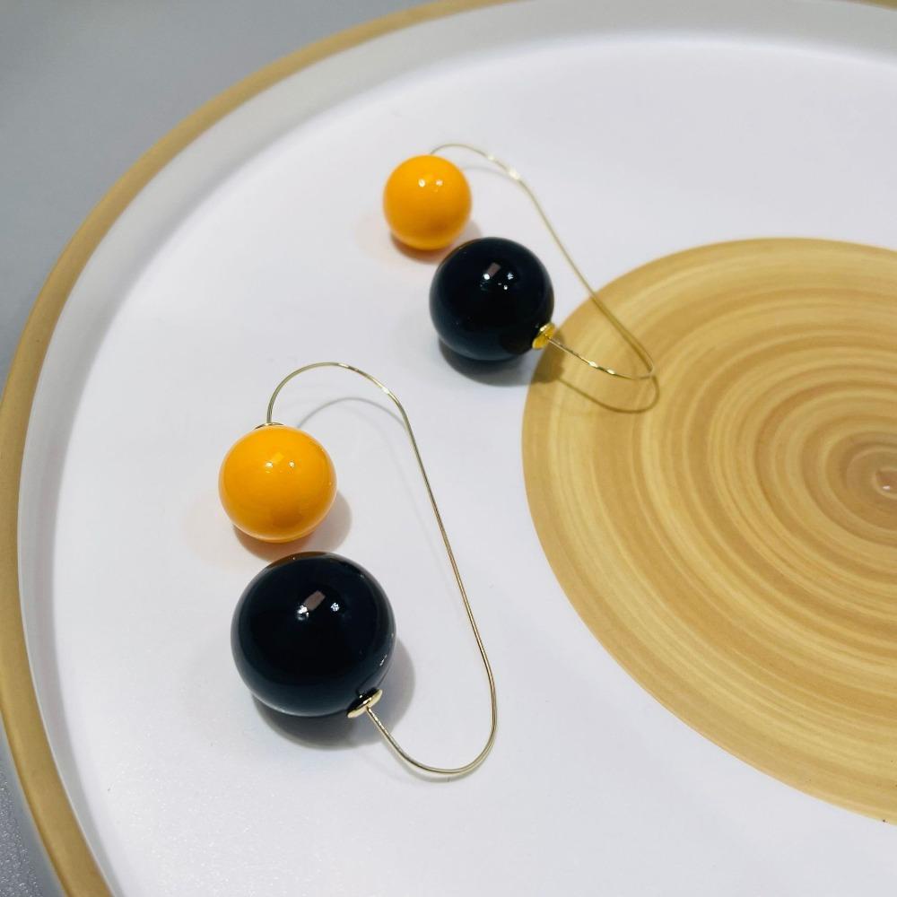 Bông Tai Dáng Dài Hình Quả Cầu Màu Vàng Đen Thời Trang Cho Nữ