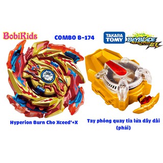 (Bán lẻ B174) 1 Con Quay Hyperion Burn +1 Tay Phóng Quay tia lửa dây dài (PHẢI) TAKARA TOMY