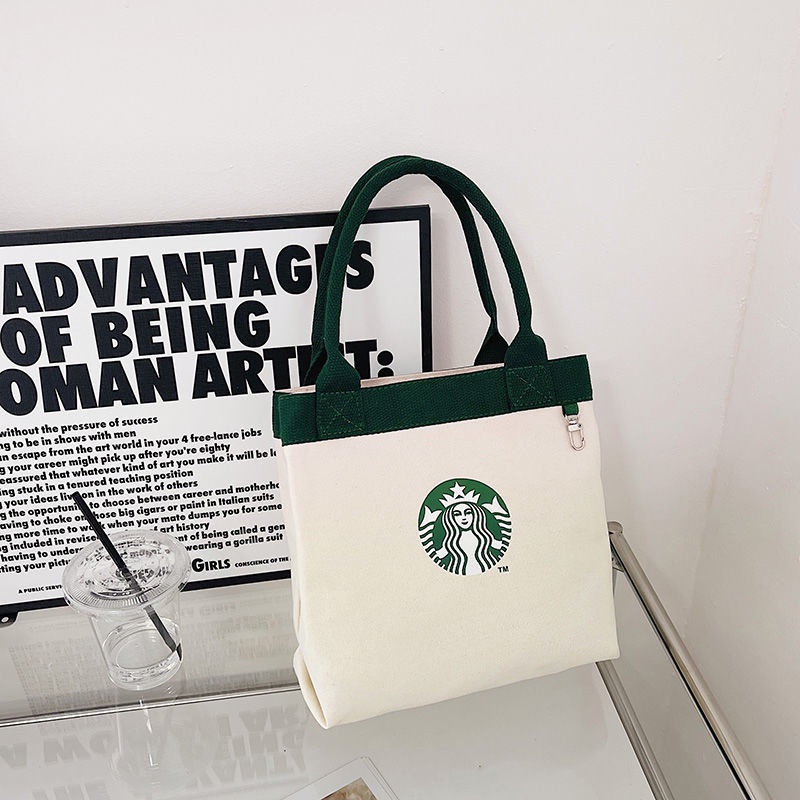Túi Xách Tote Vải Bạt Siêu Nhẹ Cỡ Lớn In Hình Starbucks Chất Lượng Cao Cho Học Sinh