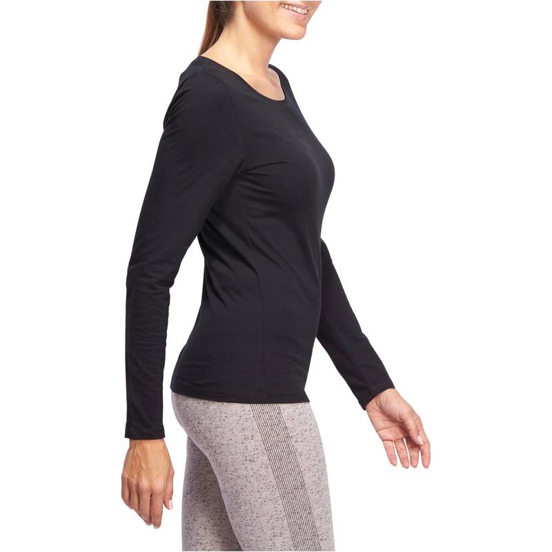 Áo thun dài tay stretching &amp; pilates cho nữ Decathlon Nyamba 100 - đen size 3XL