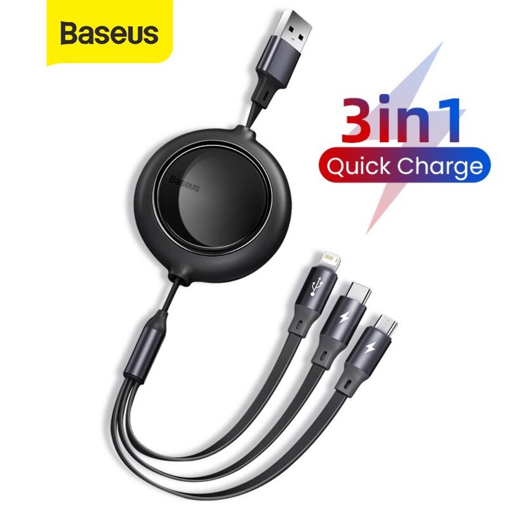 Dây sạc 3 đầu Baseus micro usb type ios Cáp dây rút đa năng cho các dòng điện thoại