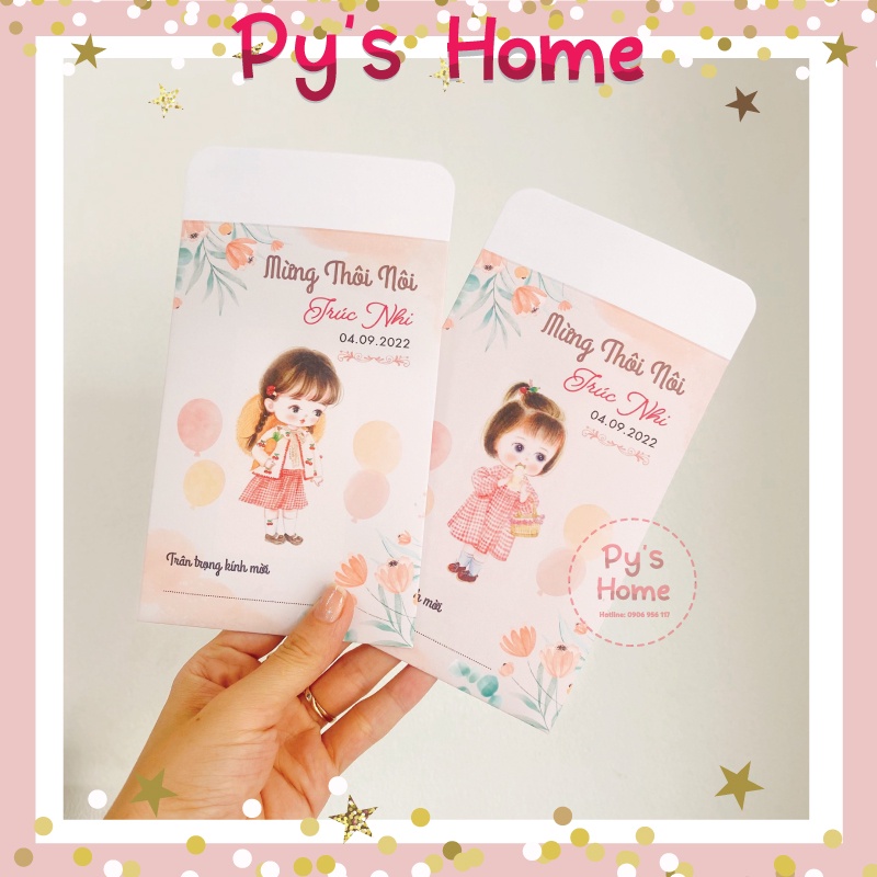 Thiệp Thôi Nôi - Sinh Nhật thiết kế cho Bé Gái - Chủ đề CHIBI  giá 1 thiệp)