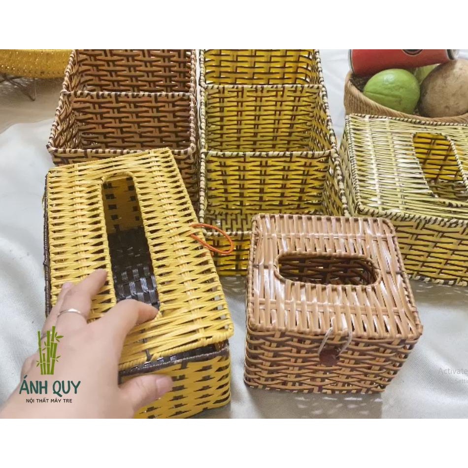 Hộp giấy ăn, Khay nhiều ngăn đựng đồ đa năng bằng nhựa giả mây - Sạch sẽ, tiện lợi, bắt mắt - Mây tre Ánh Quy