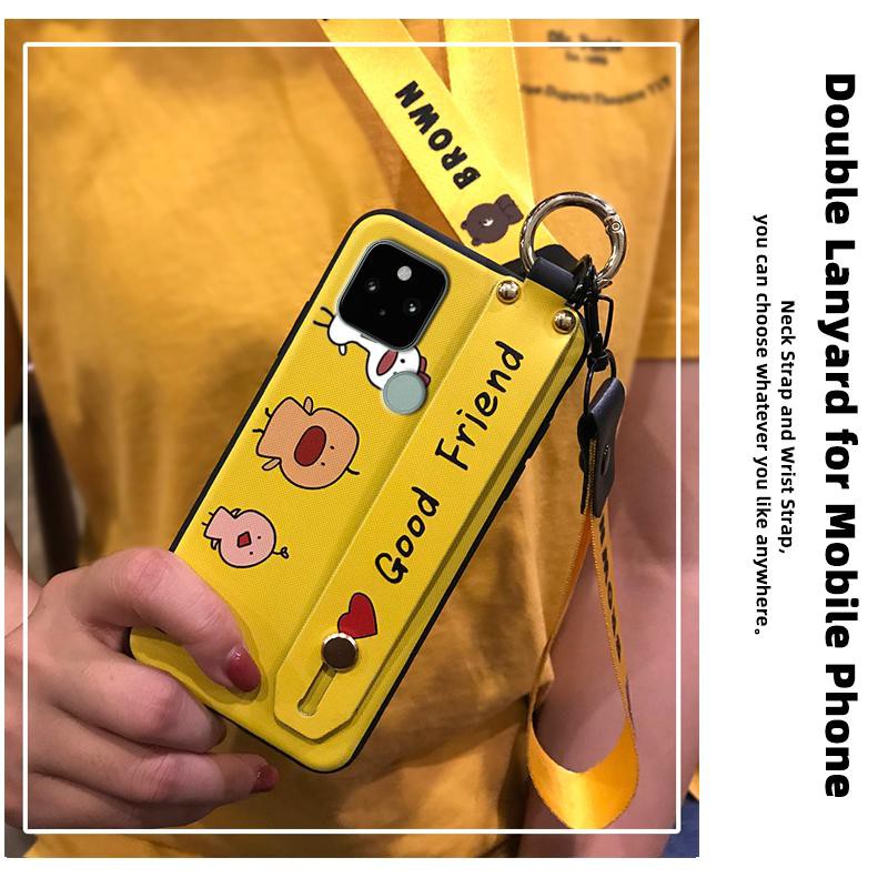 Ốp Lưng Họa Tiết Hoạt Hình Đáng Yêu Có Dây Giá Đỡ Cho Google Pixel 5