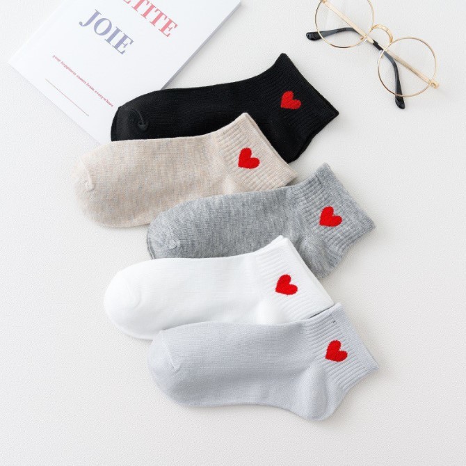 [ Combo 5] Tất , vớ nam nữ Hàn Quốc cổ TIM, chống hôi chân cotton co giãn 4 chiều, chất liệu mềm mịn ko bai xù.