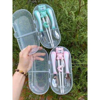 Bộ Thìa Nĩa Đũa Hình Gấu dễ thương cho bé tập ăn dặm