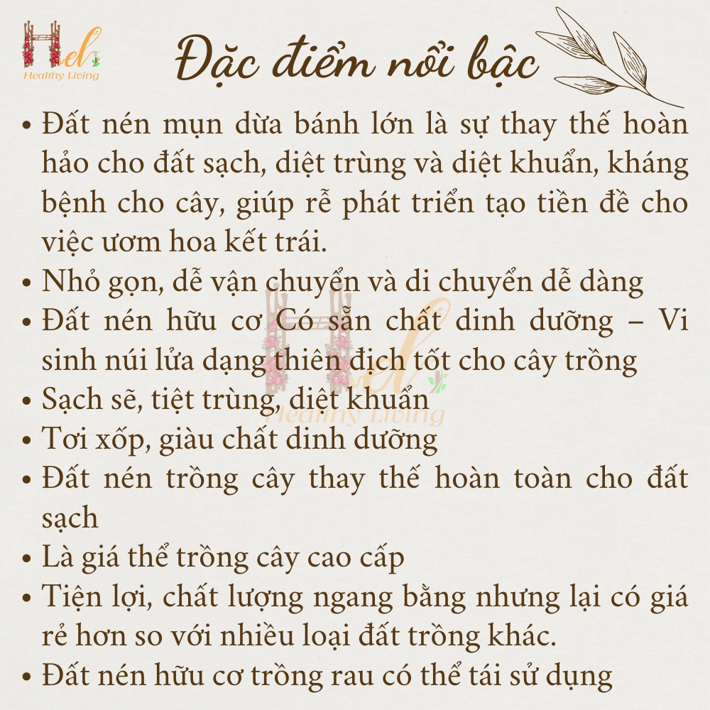 Đất Nén Hữu Cơ Dạng Viên Xơ Dừa Nén 650Gr Kích Thước 20x10x6 Tốt Cho Cây Trồng - Rau Củ - Cây Cảnh