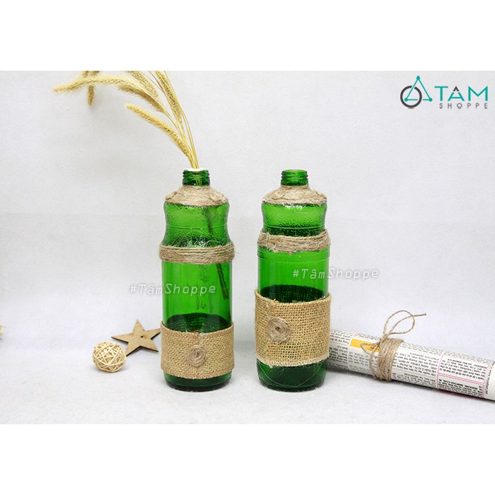 Chai thủy tinh quấn dây thừng Fruit Xanh lá G-CTT-04