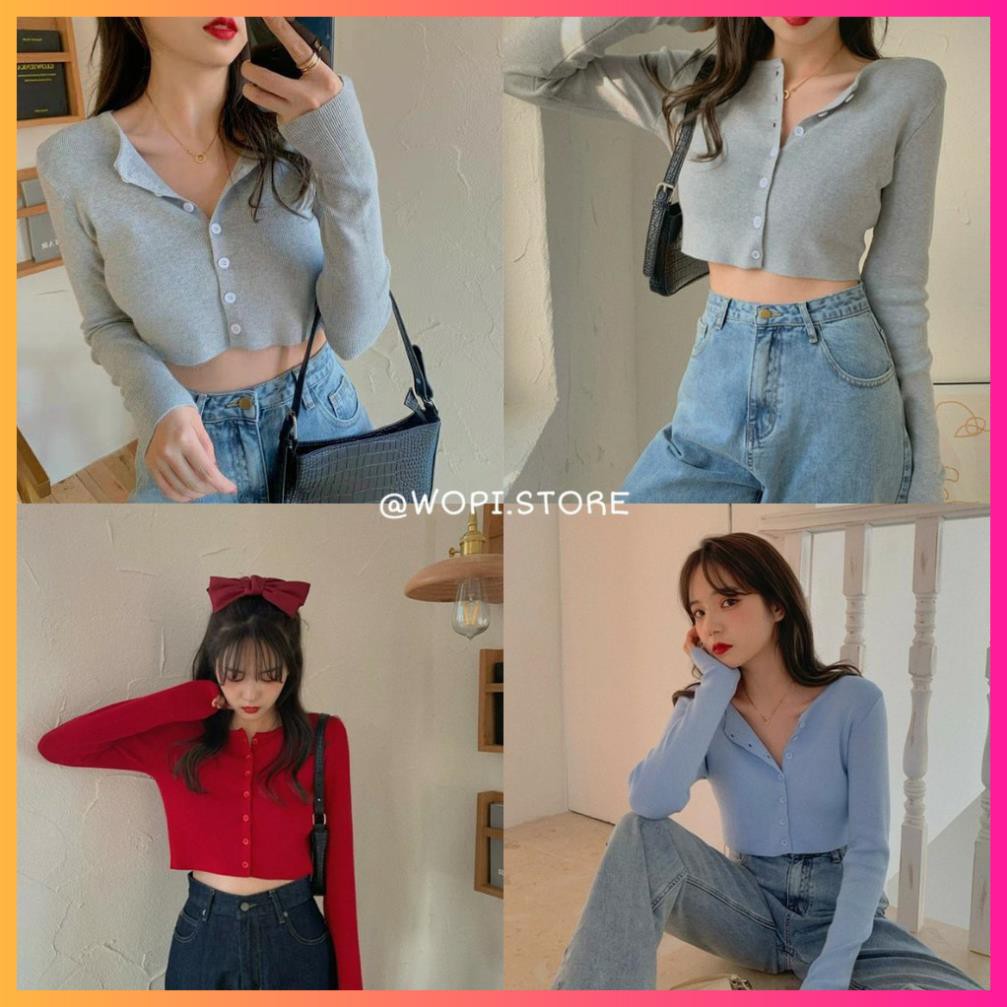 Áo Croptop YAN Cổ Tim Tay Dài Phối Khuy Unisex, Áo thun cadigan mỏng - MOONMY