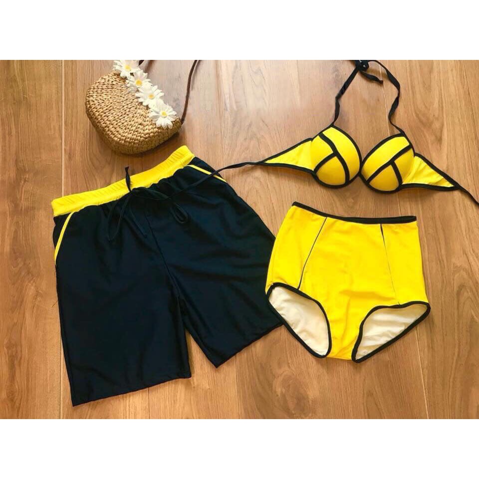 BIKINI, COMBO ĐỒ BƠI CẶP NAM NỮ LIỀN THÂN NÂNG NGỰC BELLA MS90