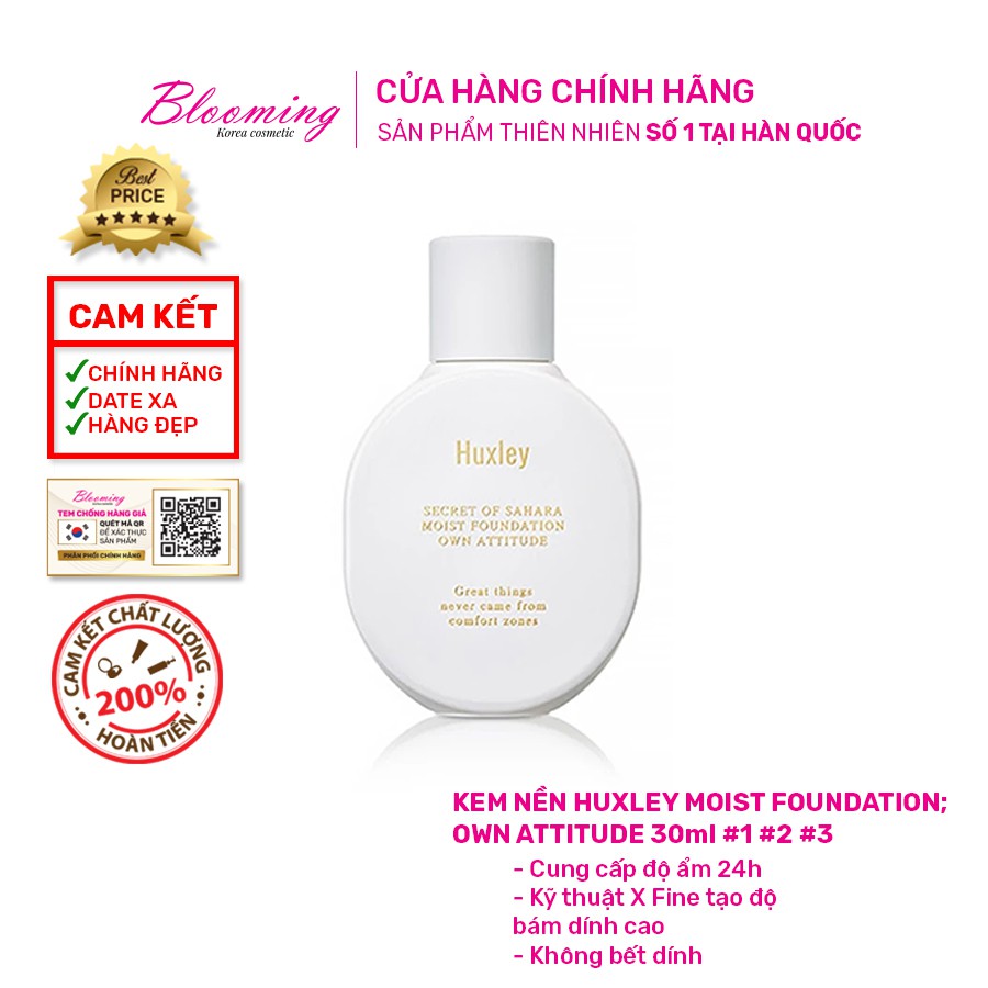 Kem nền mịn nhẹ dưỡng da dạng lỏng Huxley Moist Foundation Own Attitude 30ml