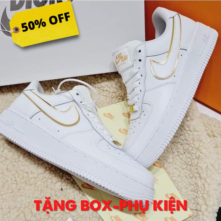 Giày AF1 Trắng Vệt Vàng, Giày Sneaker Air Force 1 Trắng Móc Vàng Full Box Bill