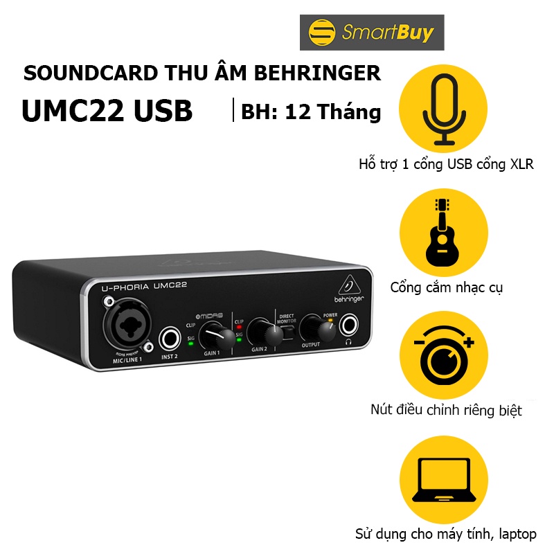 Sound card thu âm Behringer U-PHORIA UMC22 USB cho chất lượng âm thanh tuyệt vời - Hàng chính hãng