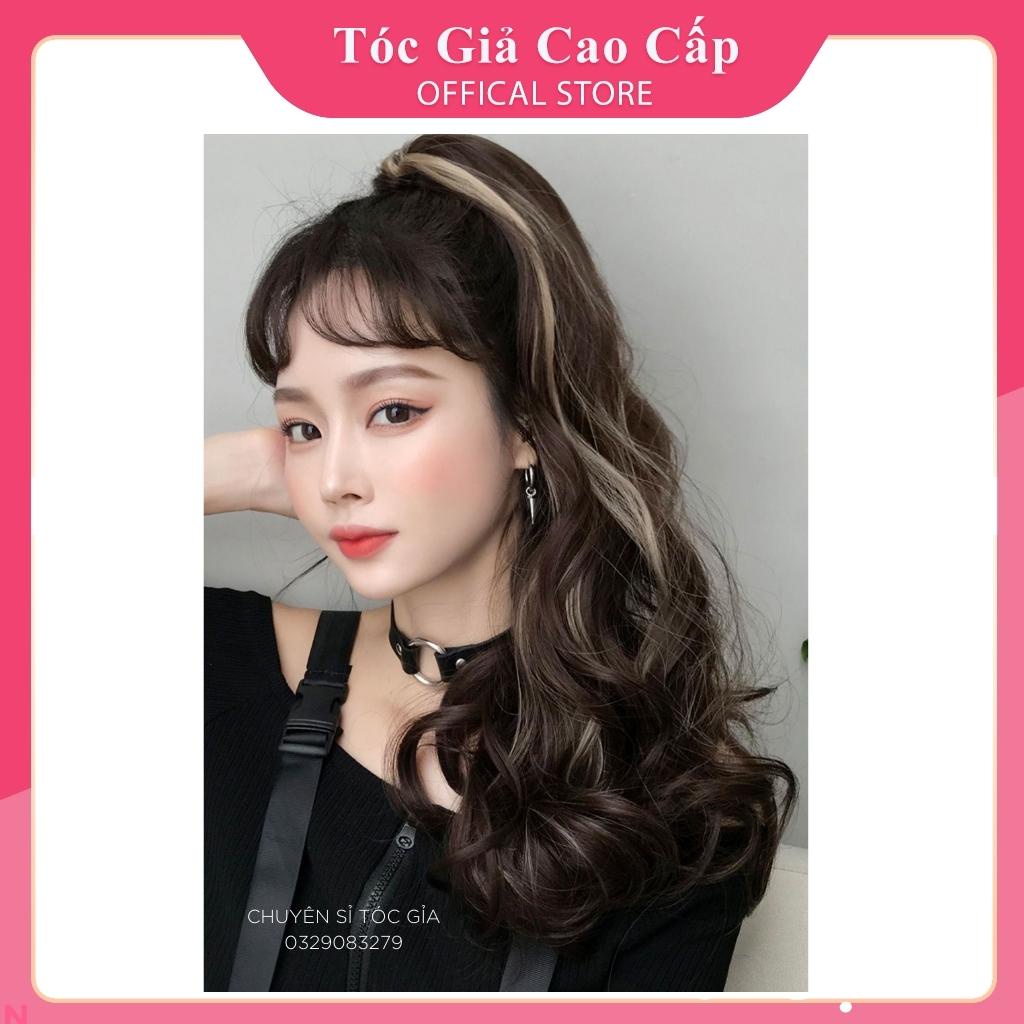 Tóc giả ngoặm xoăn dài phối line bạch kim đẹp, hàng loại 1