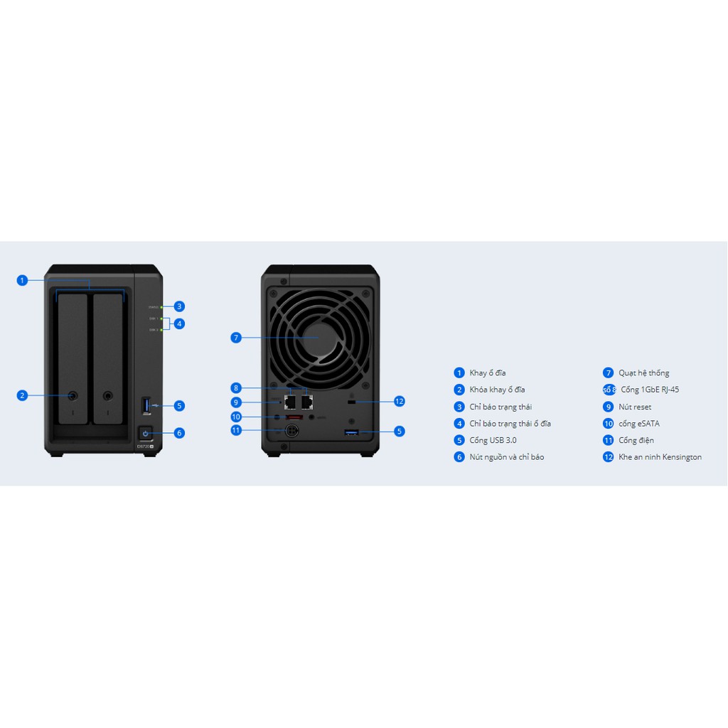 Thiết bị lưu trữ mạng NAS Synology DS720+ - Hàng chính hãng