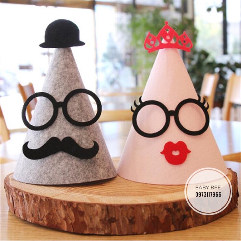 [New] Mũ Chóp Sinh Nhật 3D Cánh Tiên Vải Dạ Phong Cách Hàn Quốc