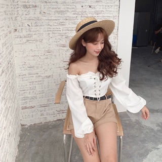 Áo trễ vai croptop đan dây