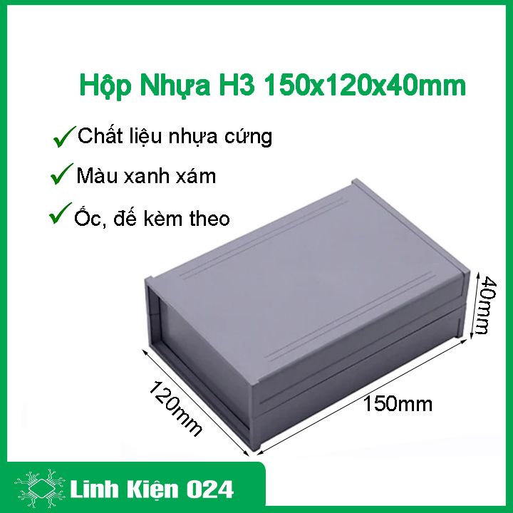 Hộp nhựa kỹ thuật H3 kích thước 150x120x40mm kèm ốc vít