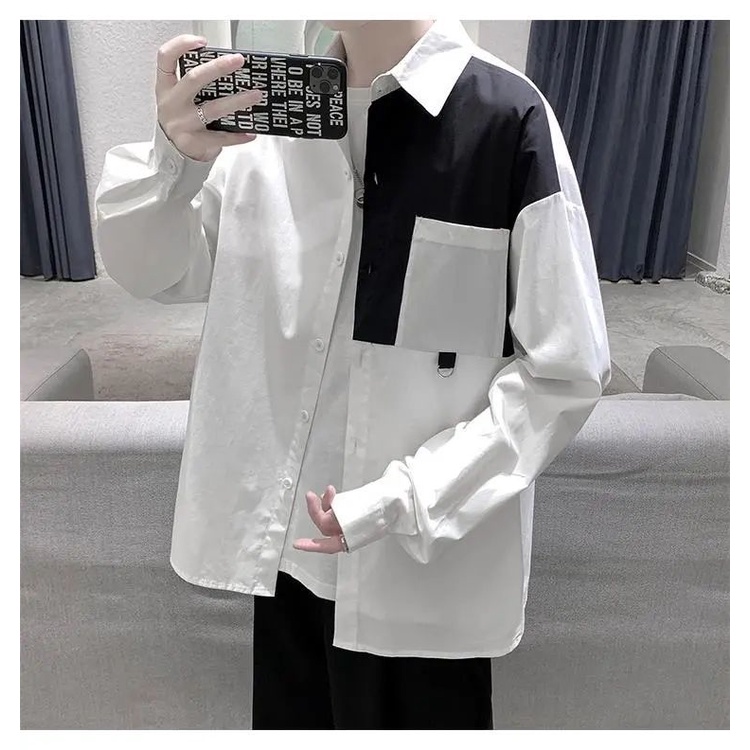 Áo Sơ Mi Form Rộng Tay Dài Phối Vai Phong Cách Unisex Kiểu Dáng Cá Tính và Độc Đáo Dành Cả Nam Và Nữ