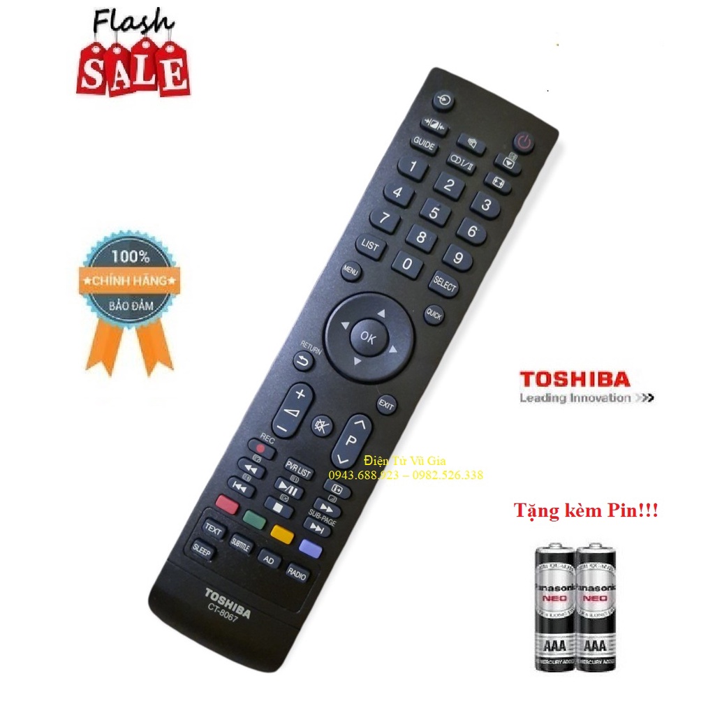 Remote Điều khiển tivi Toshiba CT 8067- Hàng chính hãng 100% Tặng kèm Pin!!!