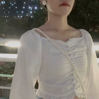 Áo Sơ Mi Cổ Vuông Croptop [ Có ảnh thật order 5 - 7 ngày ]