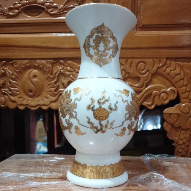 Bình bông sứ trắng rồng cao 23cm