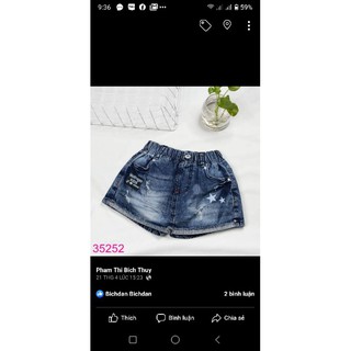 Quần short jean giả váy lưng thun có túi trước và túi sau, in trang trí họa tiết sao cho bé gái(huyenanh)
