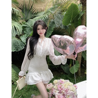 Đầm trắng dự tiệc kiểu sơ mi voan trắng tay dài xếp ly mùa hè cao cấp. MS CHARMING 009