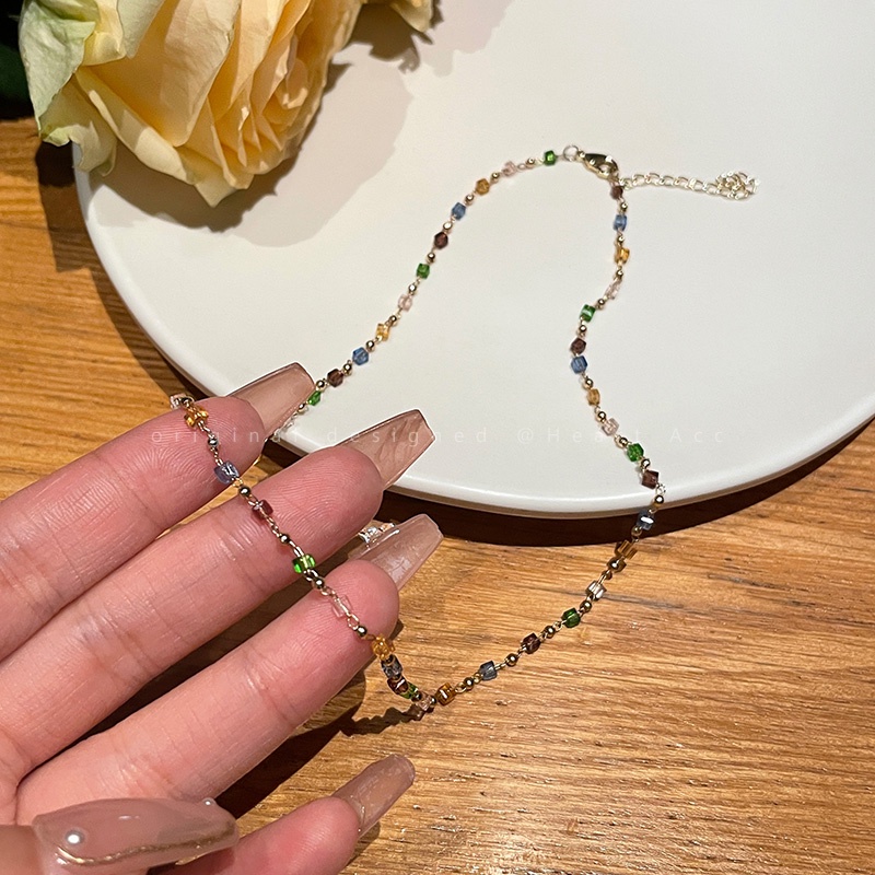 Dây Chuyền Chuỗi Hạt Nhiều Màu Thanh Lịch Phong Cách Hàn Quốc