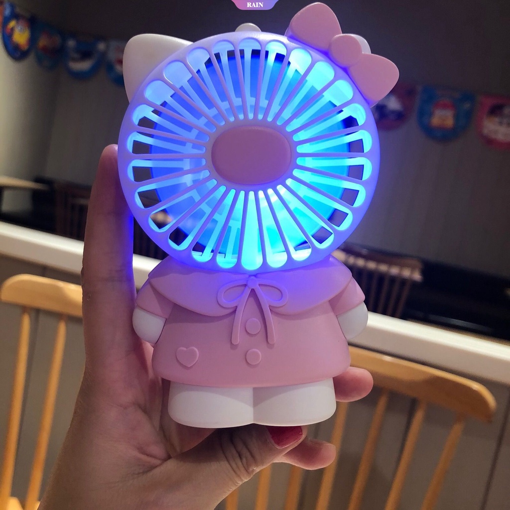 Quạt Làm Mát Mini Cầm Tay Hai Tốc Độ Có Đèn Ngủ Sạc USB Hình Hello Kitty Dễ Thương Cho Trẻ Em