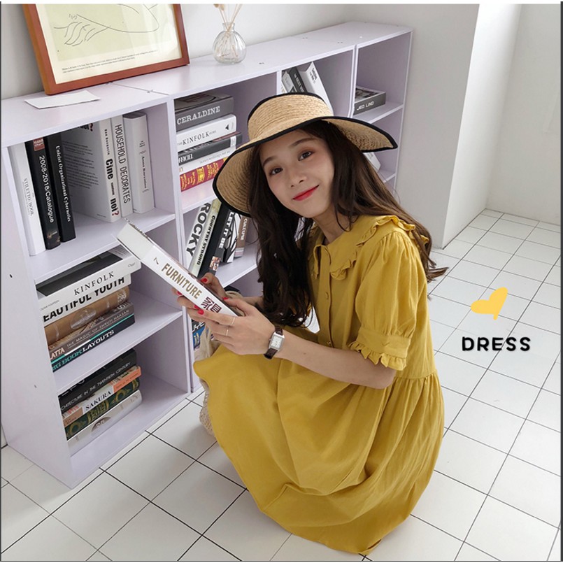 Váy liền thân babydoll cổ Đức tay bèo nhún kiểu dáng Hàn Quốc Xuân Hè 2019
