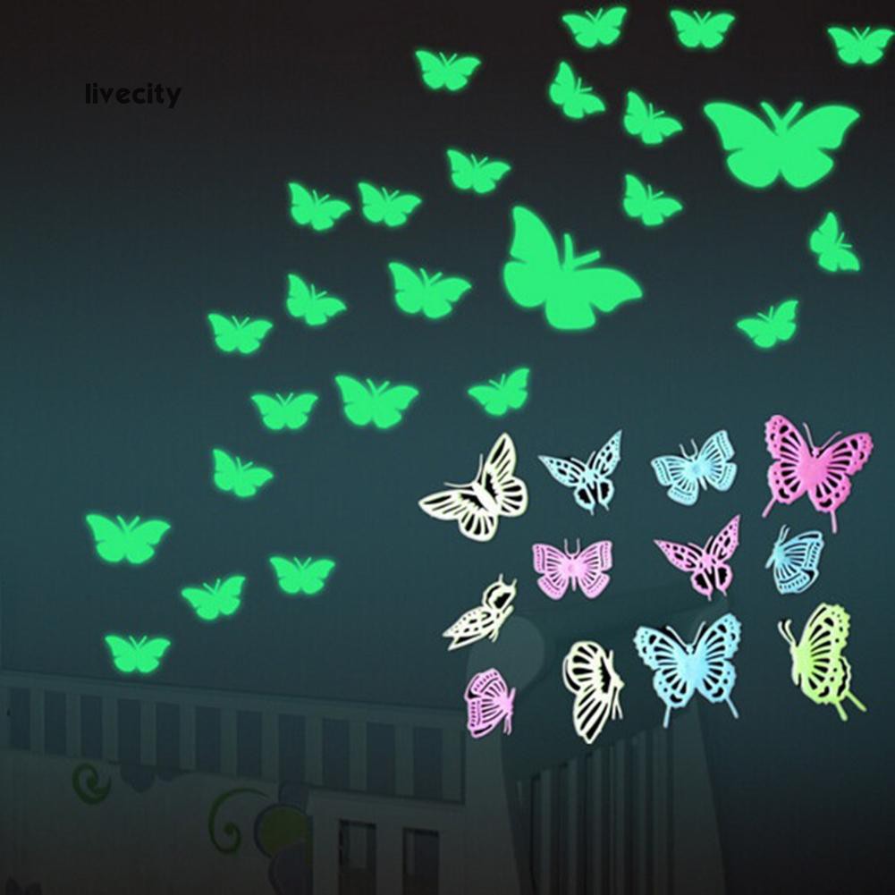 12 miếng dán tường hình con bướm hiệu ứng dạ quang- _bán giá sốc