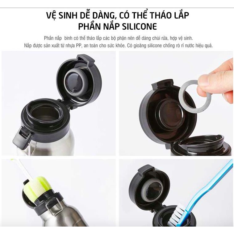 Bình Giữ Nhiệt LocknLock Thép Không Gỉ 470ml Bumper Bottle Lock&amp;Lock LHC4141SLV - T2Cmall