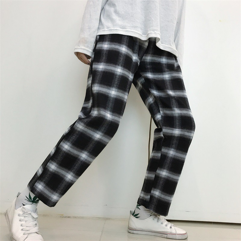 Quần kẻ caro sọc đen trắng unisex