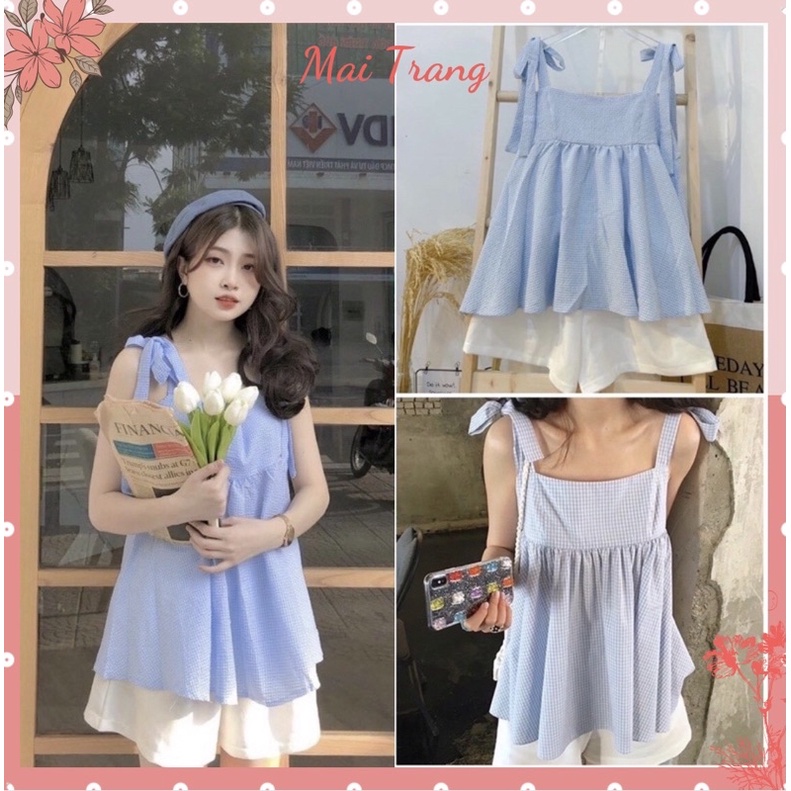 Set babydoll nữ cá tính {Hàng loại 1}, set đồ nữ mùa hè đi chơi gồm áo 2 dây nữ và quần short nữ cạp chun – (TTA23)