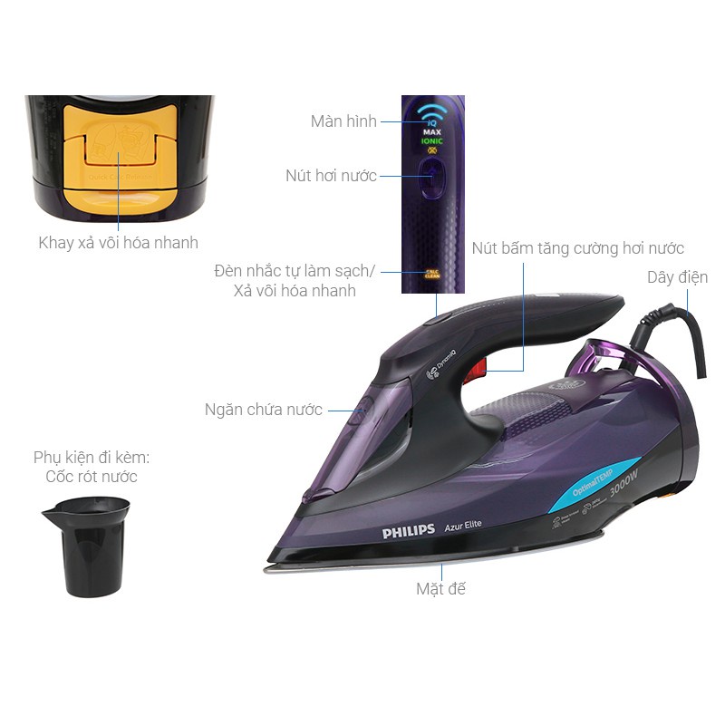 Bàn ủi hơi nước Philips GC5039 3000W chống vết cháy - Hàng chính hãng