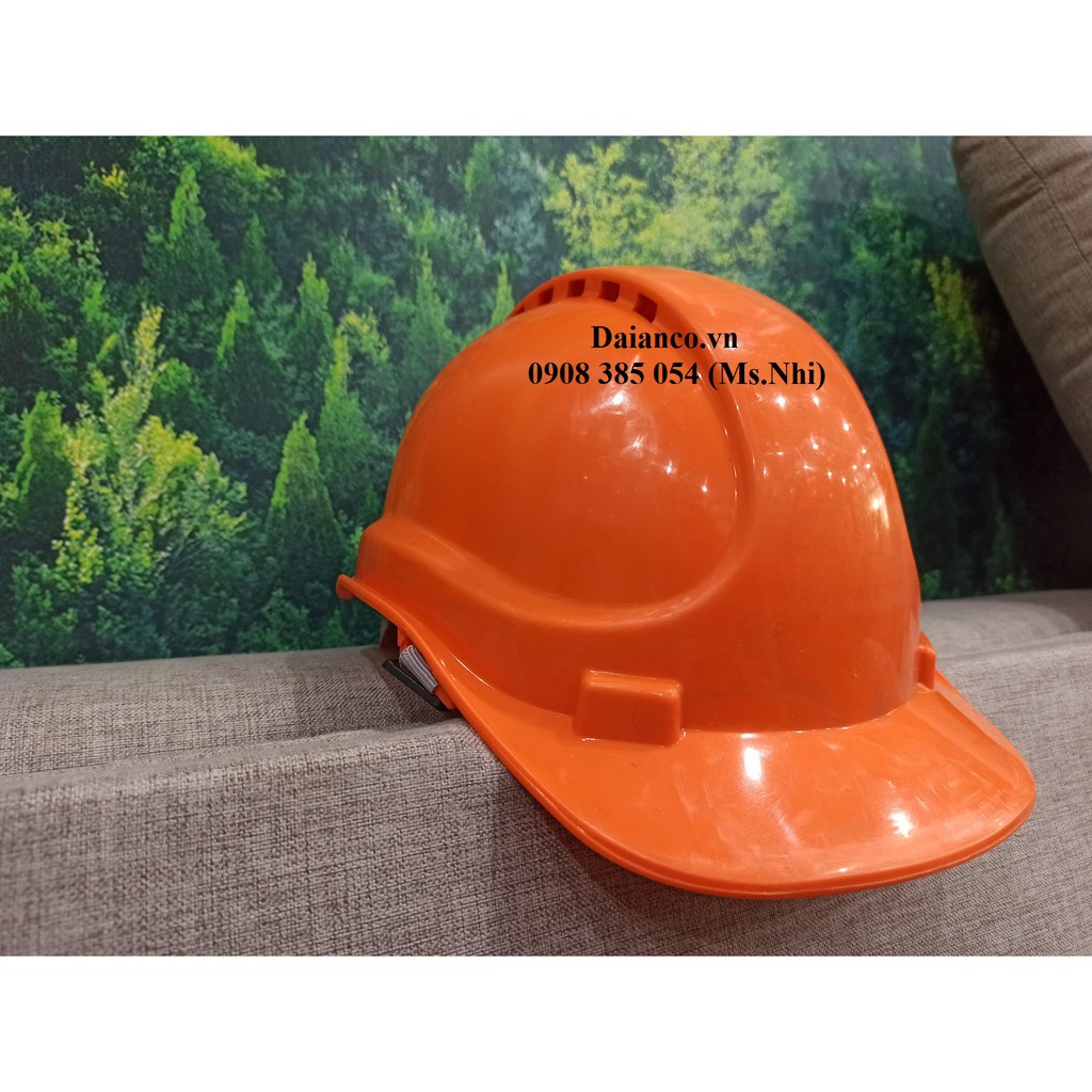 Nón bảo hộ khóa khóa gài màu cam có lỗ thông hơi thoáng mát- Hình thật