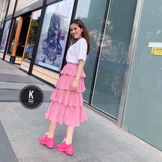 Chân váy tầng hồng hàng cao cấp