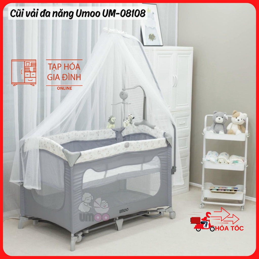 Nôi cũi vải gấp gọn đa năng umoo um-08108 chính hãng sang chảnh