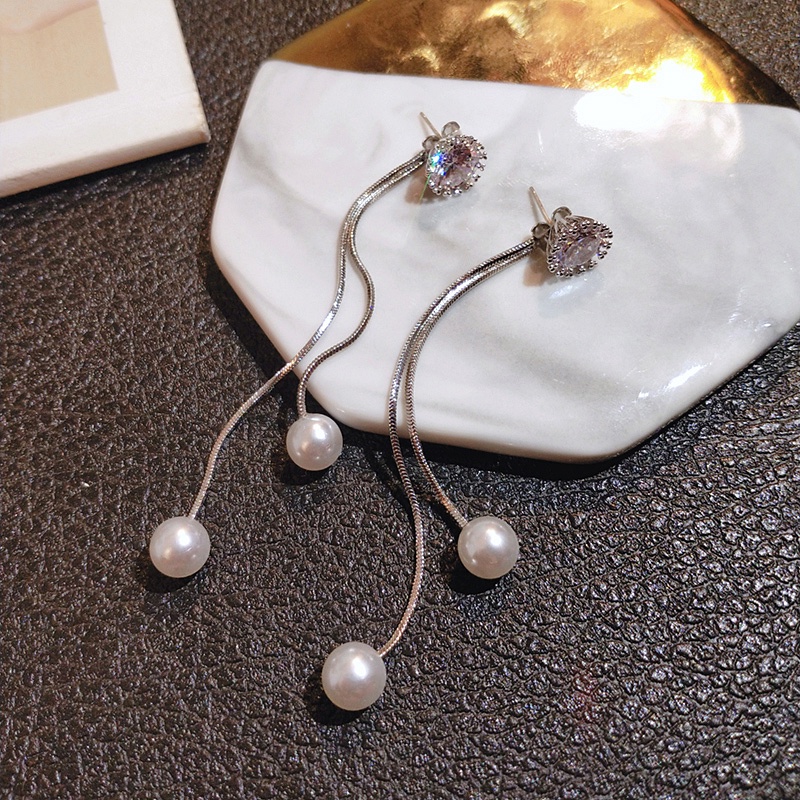 Nine Duolan Đôi Bông Tai Dáng Dài Đính Đá Zircon Ngọc Trai Nhân Tạo Thời Trang Cho Nữ