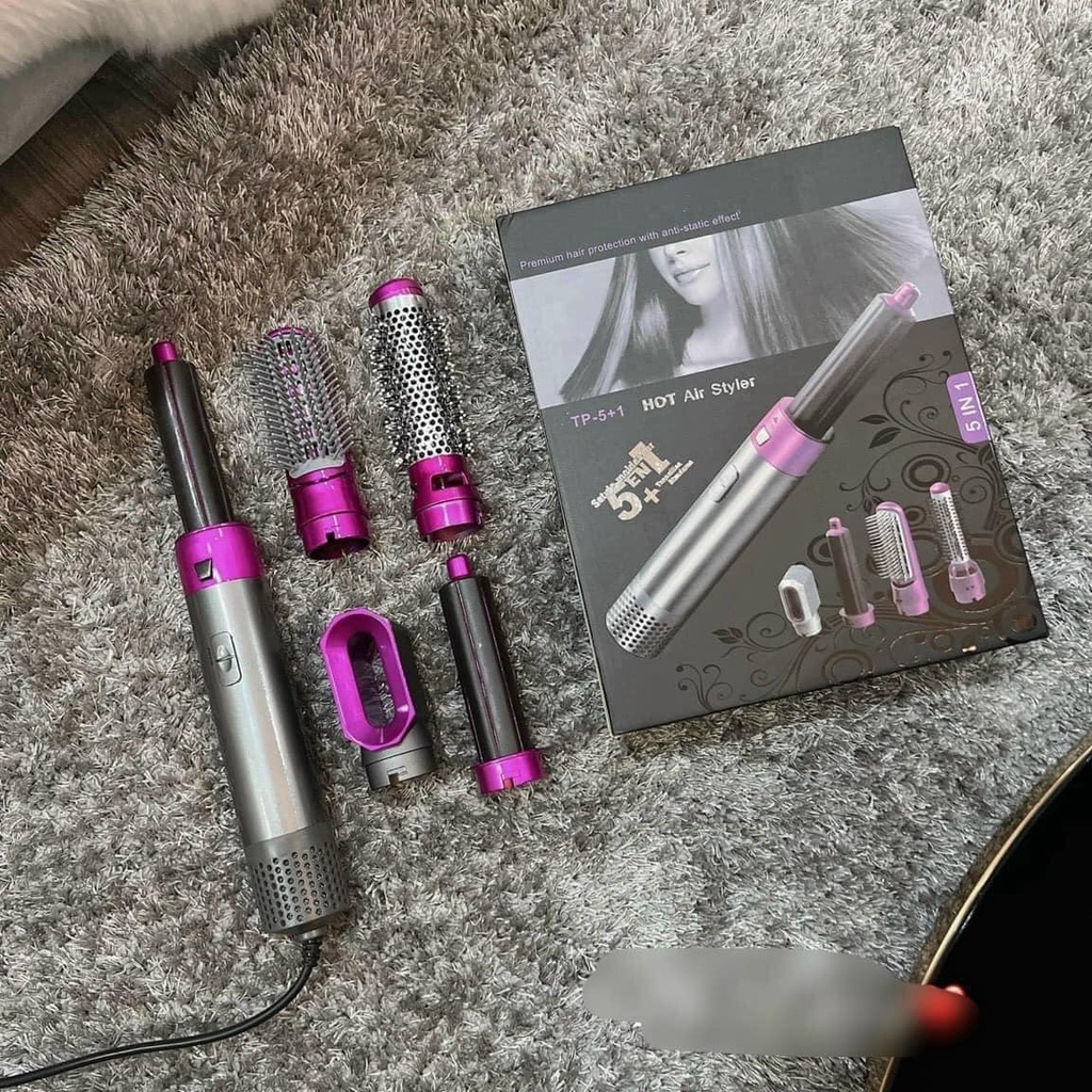 Máy uốn sấy tóc tạo kiểu 5 in 1 tự động đa năng tiện dụng, có lược điện, ống tạo xoăn