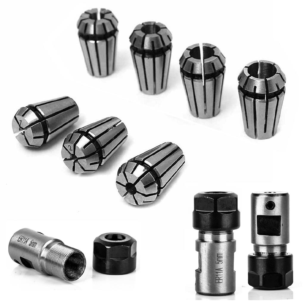 Set 8 ống kẹp đàn hồi ER11A 5mm bằng thép cacbon màu bạc giữ trục động cơ