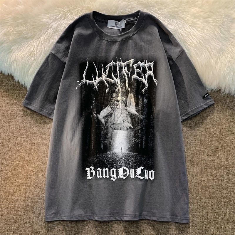 Áo Thun Tay Ngắn Bằng Cotton Plus Size Phong Cách Hip Hop Đường Phố Âu Mỹ Thời Trang Mùa Hè Cho Nam
