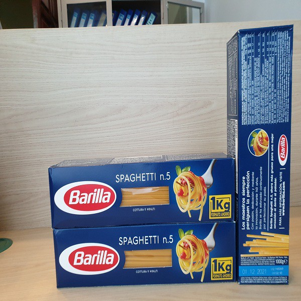 Com bo 3 hộp mỳ ý hiệu Barilla pasta sợi hình ống cỡ số 5 Spaghetti hộp 1 kg