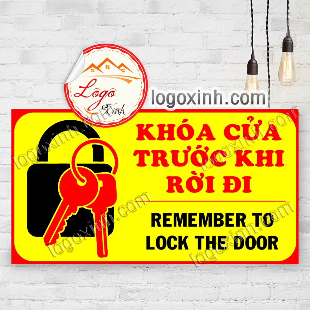 LOGO STICKER TEM DÁN NHẮC NHỞ NHỚ KHÓA CỬA CẨN THẬN TRƯỚC KHI RỜI ĐI - REMEMBER TO LOCK THE DOOR, CHÚ Ý KHÓA CỬA